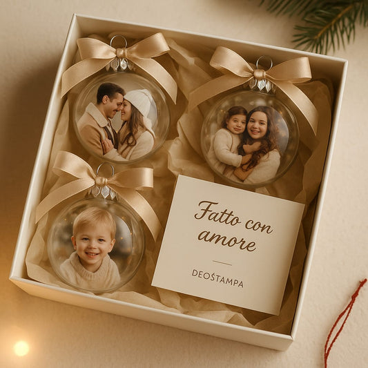 Set di 3 Palline di Natale Personalizzate con Foto – Magia sul Tuo Albero